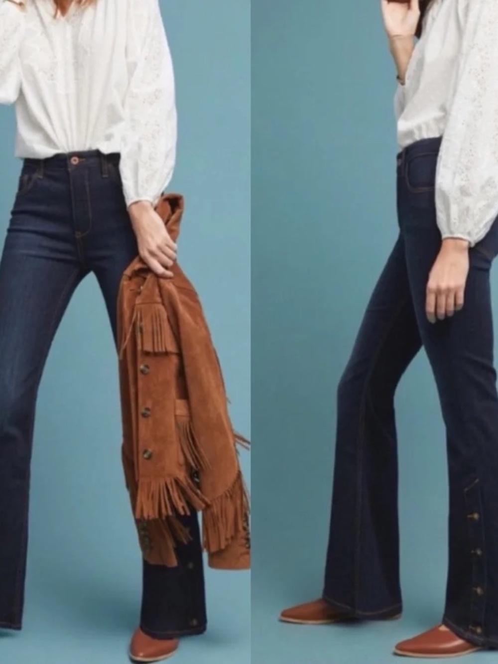 Anthropologie Pilcro High Rise Bootcut Button Hem Jeans